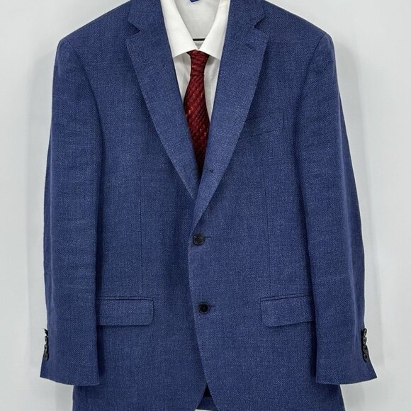 FACONNABLE jacket blazer sport coat wool hemp cupro two button blue US 38R - Picture 2 of 10